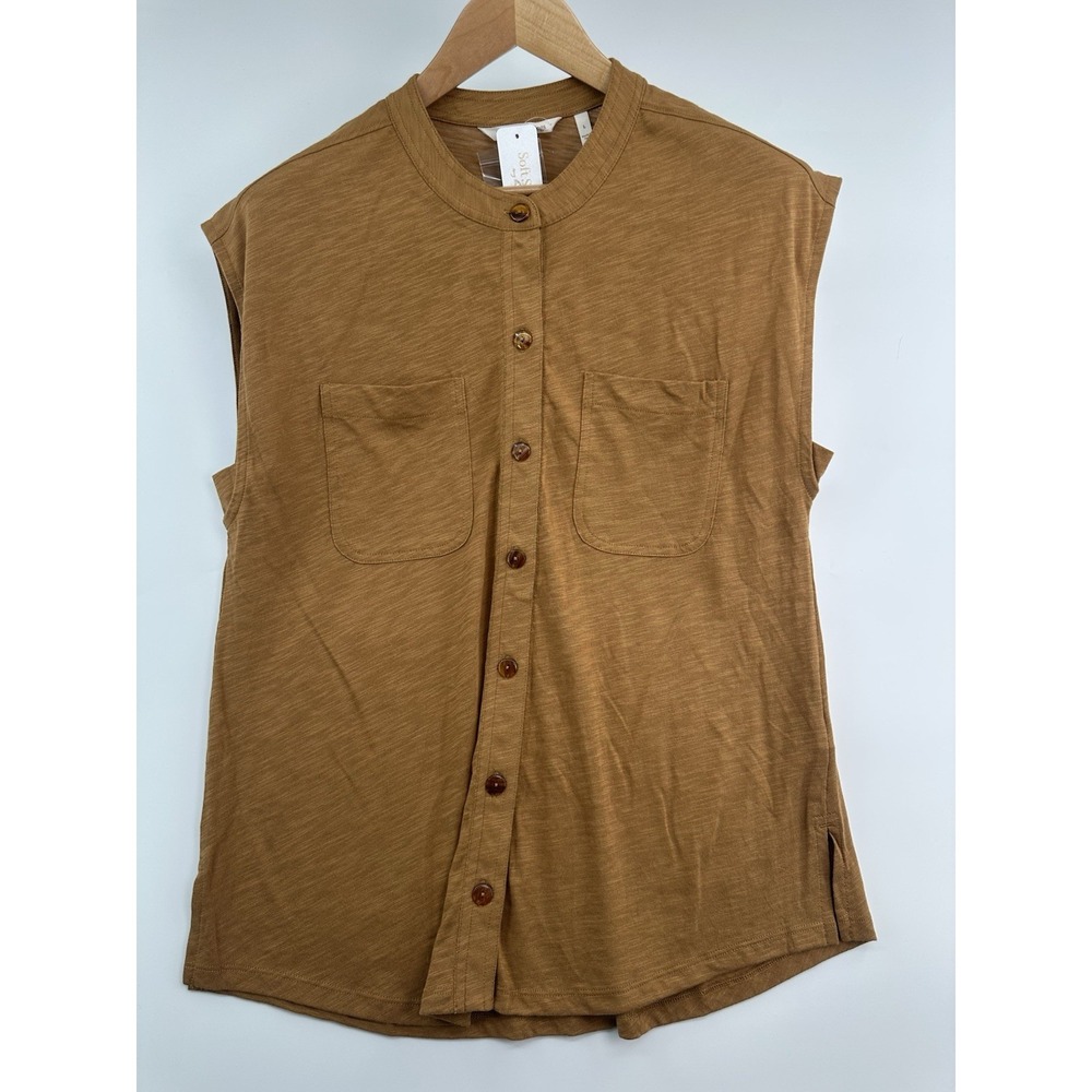 Soft Surroundings Sleeveless Mustard Color Top Women's Button Down Large NWT